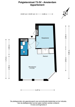 Floor plan - Potgieterstraat 73-3V, 1053 XV Amsterdam 
